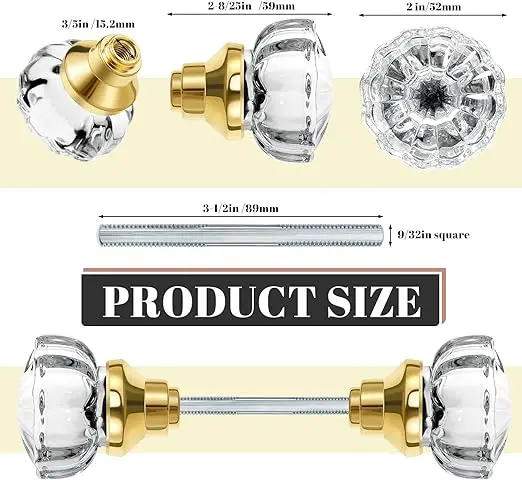 Mortise Style Fluted Door Lock Handle Luxury Glass Crystal  Door Knobs with Spindle Interior Glass Doors Lock Sets