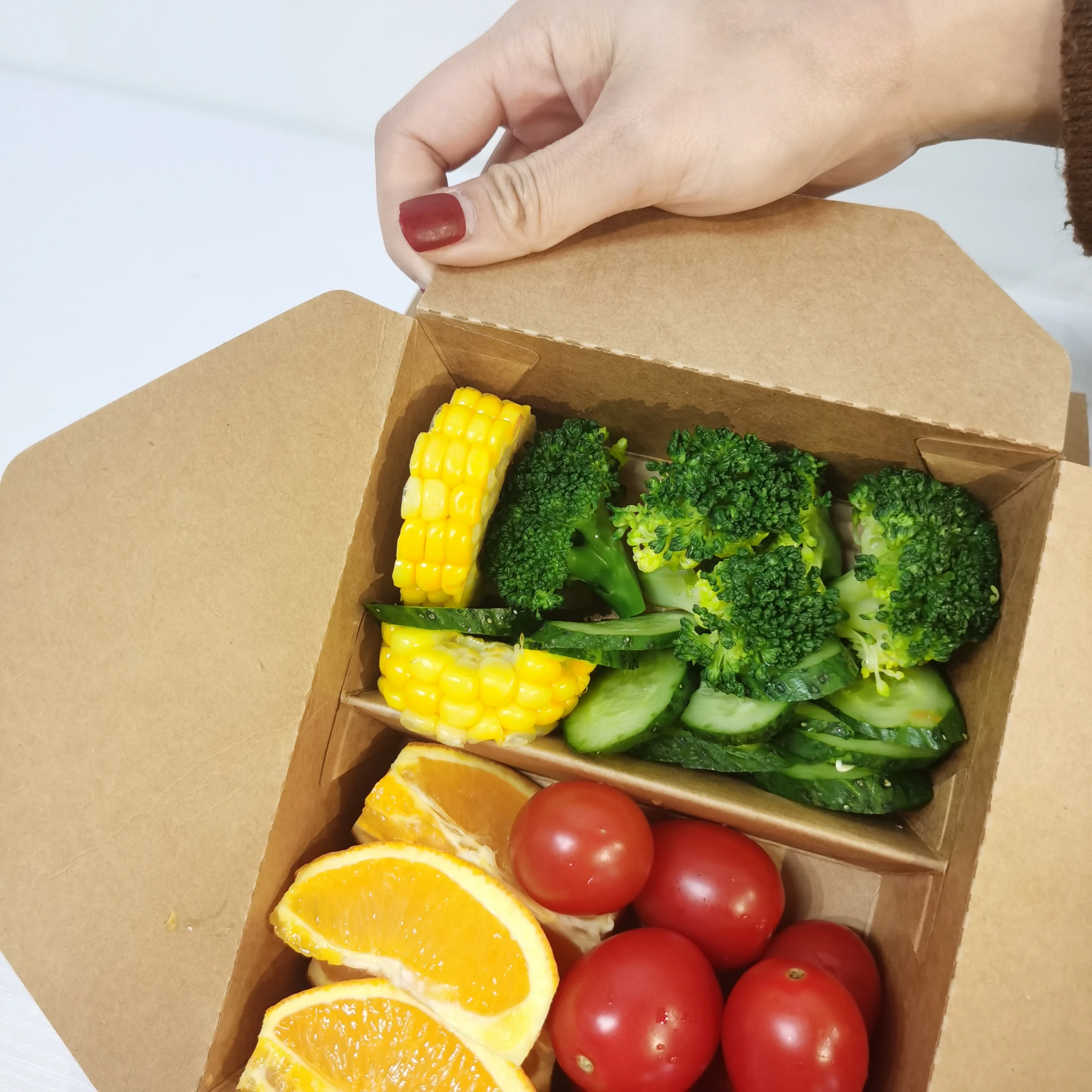 Disposable To Go 2 Compartment Fast Food Box Takeaway Brown Kraft Paper Lunch Box