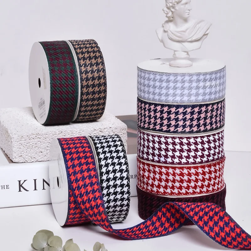 Ribest Factory Wholesale Woven Plaid Houndstooth Ribbon Custom 25mm For Gift Wrapping (1600549744026)