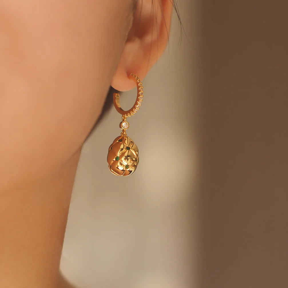 Faberge Easter egg diamond pendant earrings second-hand niche French earrings