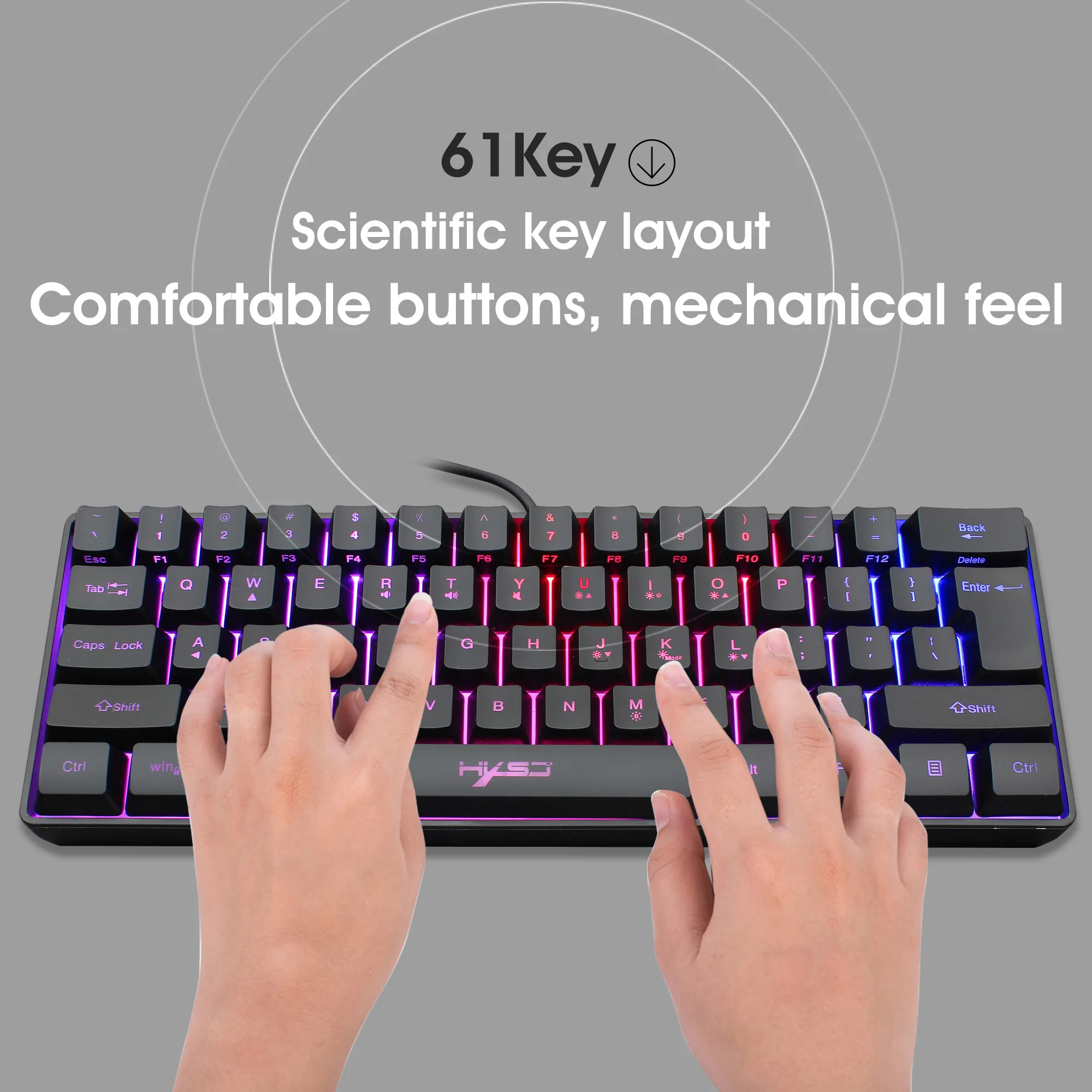 HXSJ 2021 Новый USB Проводная игровая мини клавиатура мембранная RGB подсветкой 61-клавишная ноутбука АБС офисные туфли черного