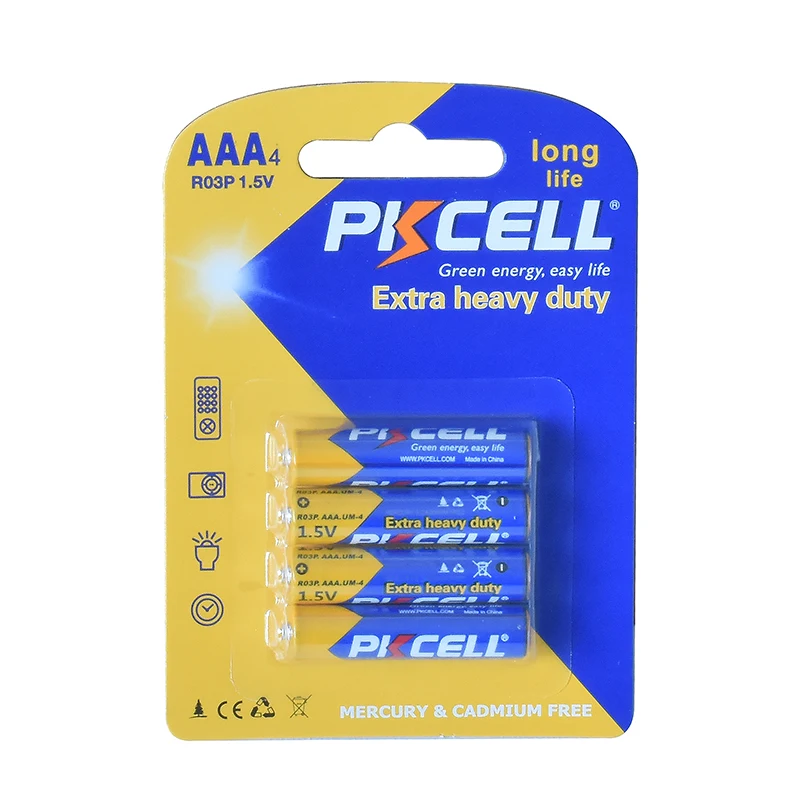 PKCELL dry batteries 1.5v AAA R03P UM4 heavy duty battery for desk lamp agitator wireless mouse keyboard