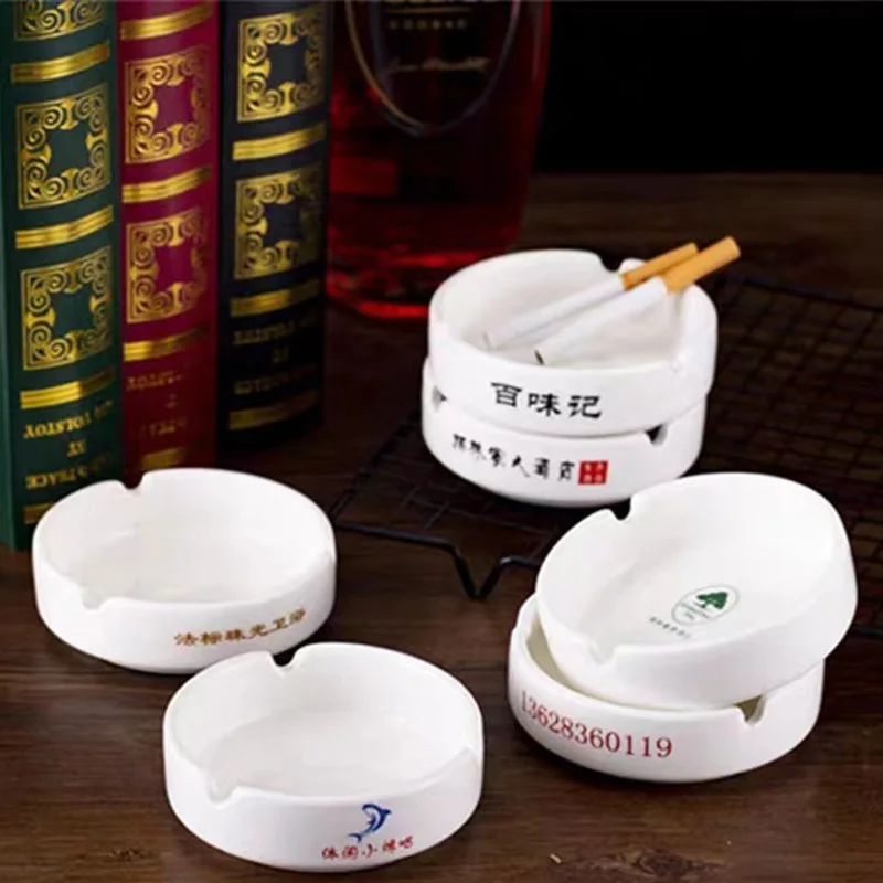 XD732 Personalized Customizable Logo Ceramic Ashtray Printing/Printed Design Custom Office /Home / Hotel Porcelain Round Ashtray