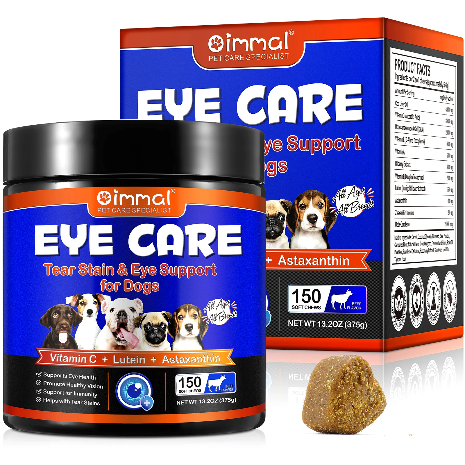 OIMMAI dog soft chews promote healthy vision pet dog tear stain remover eye care astaxanthin food lutein supplement for eyes