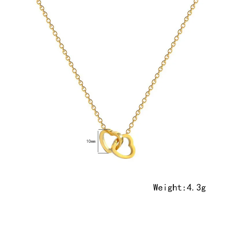 Wholesale 18k Rose Gold Plated Heart Double Loop Chain Fashion Collarbone Chain Stainless Steel Jewelry for Women