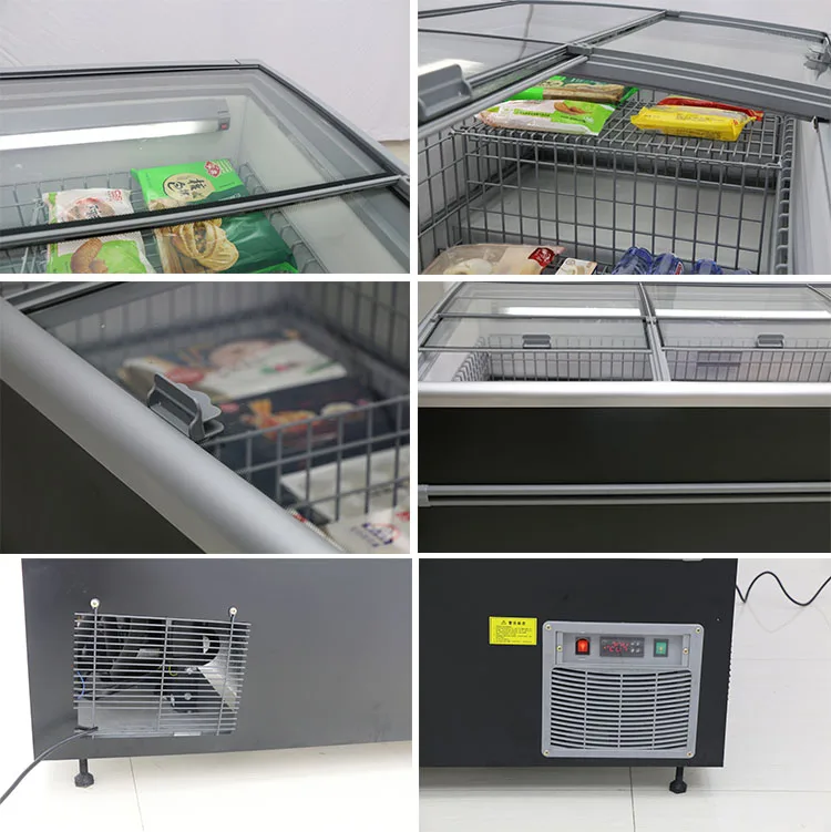 AIHAOSI Commercial Supermarket Storage Combined Deep Sliding Glass Door Island Display Freezer
