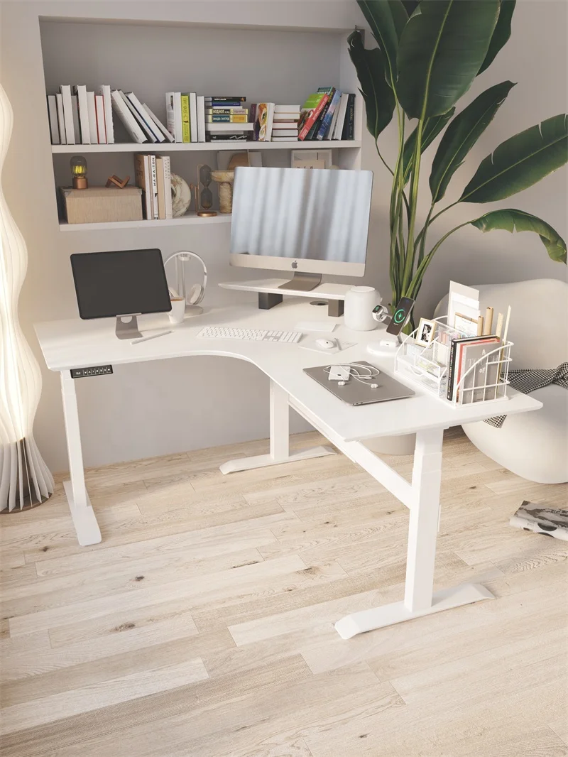 Modern Office Adjustable Height Desk Frame Sit To Stand Office Furniture Table Electric Lift Computer Desk in l Shaped
