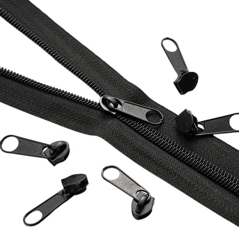 Customized Cheap Zippers Black Grey 5 Nylon Zippers Long Chain Plastic Nylon Zipper For Garments
