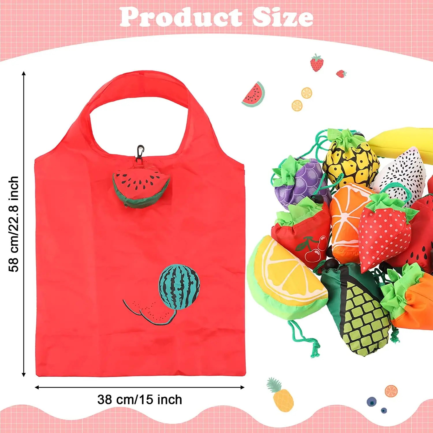 Cheap Promotional Custom Logo Polyester Shopping Bag Watermelon Reusable bag Foldable Fruits Shopping Bag