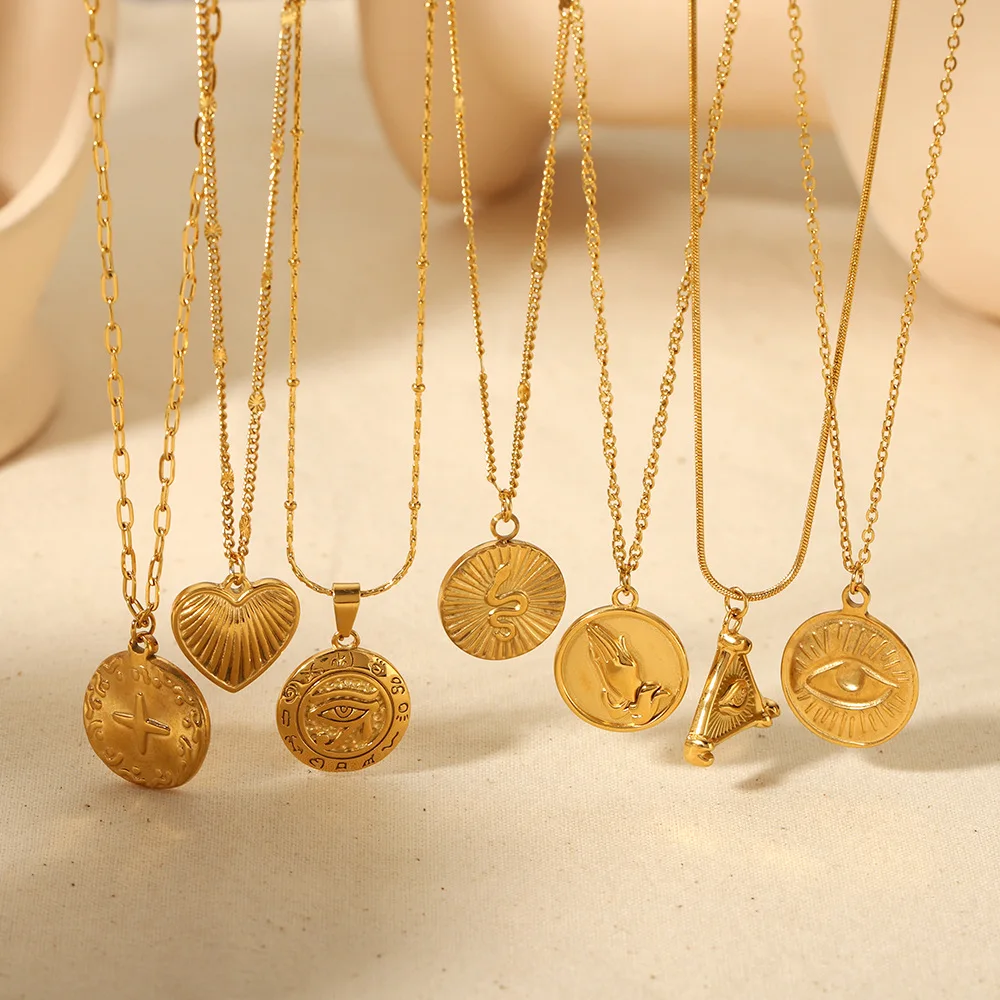 N1739 18K PVD Clavicle Chain Necklaces Stainless Steel Accessories Buddha hand Peach Heart CZ Evils Eye Pendant Necklace