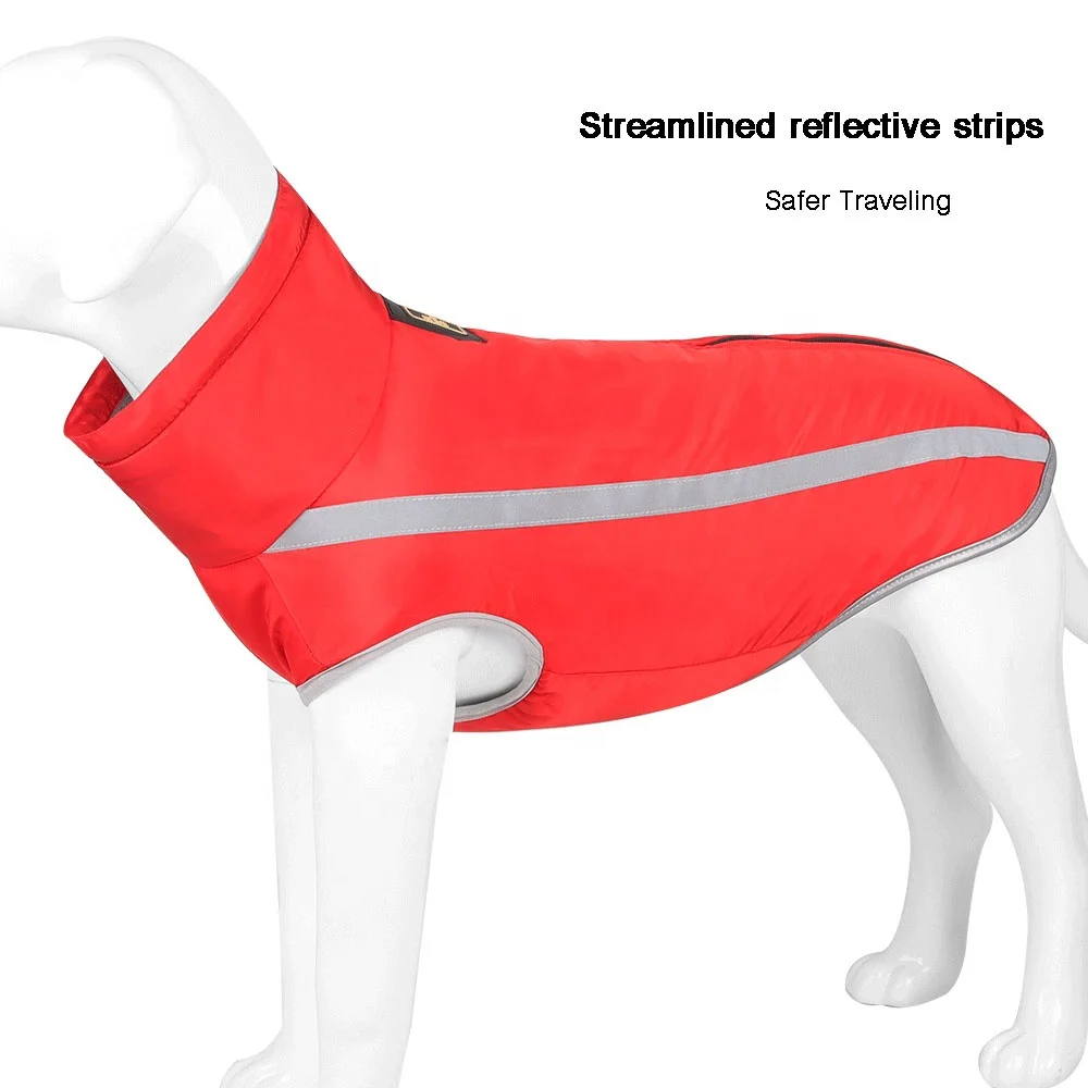 Rainproof Large Dog Clothes Reflective Comfortable Windproof Padded Warm Coat For Dog Leash Hole Dog Apparel