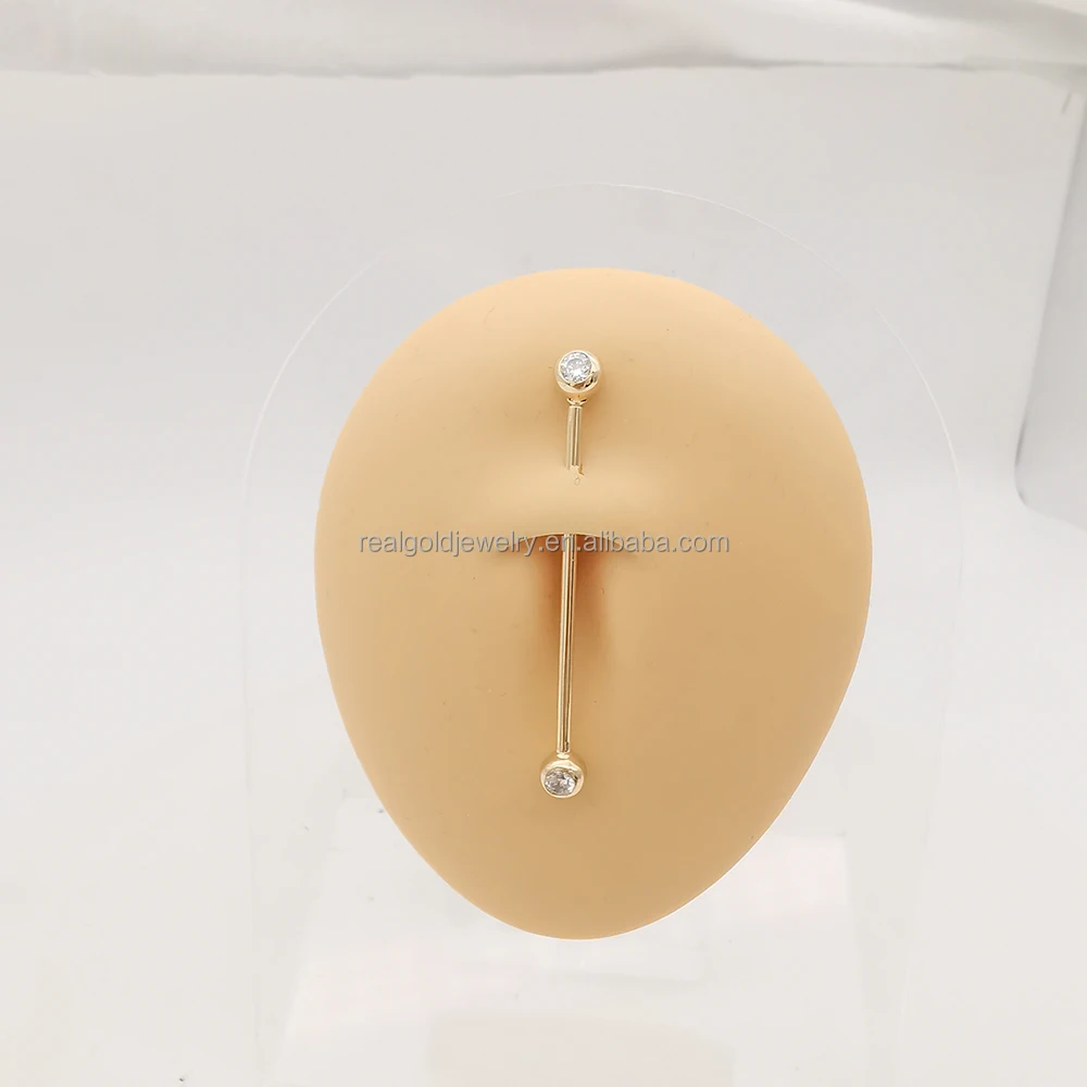 14K Gold Fine Jewelry 14G Thickness Nipple Piercing Belly Bar 1.6mm Threaded Ear Bone Clip Popular Body Jewelry Ball Pattern