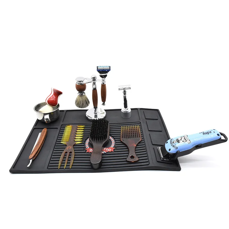 Custom brand logo soft pvc barber mat with magnet eco-friendly magnetic barber mat for barber shop