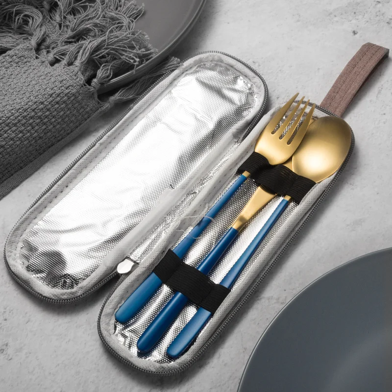 Dinnerware Set Travel Cutlery Set Camping Flatware Reusable Utensils Set with Spoon Fork Chopsticks Straw and Portable Case