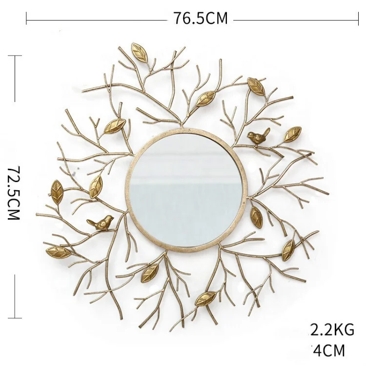 New Arrival Large Wrought Iron Wall Hanging Decorative Mirror Art with Metal Bird Hanging Hook on Hot Sale