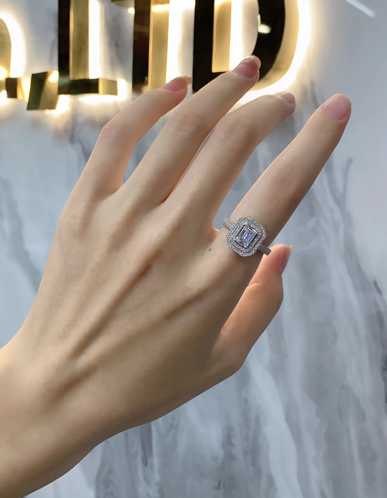 WALSTER 100% 925 Sterling Silver 5*7mm Sparkling High Carbon Diamond Radiant Cut Ring For Women Wedding Party Gifts Fine Jewelry