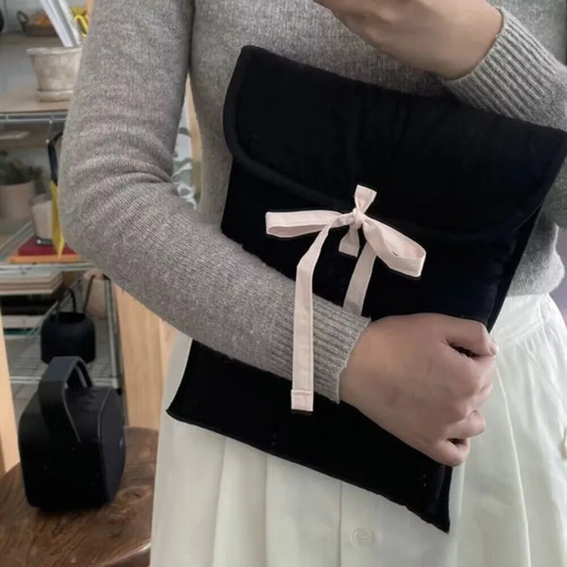 Custom Size Logo Coquette Cotton Padded eReader Laptop Tablet Protection Sleeve Pouch Case Bag with Tie Ribbon