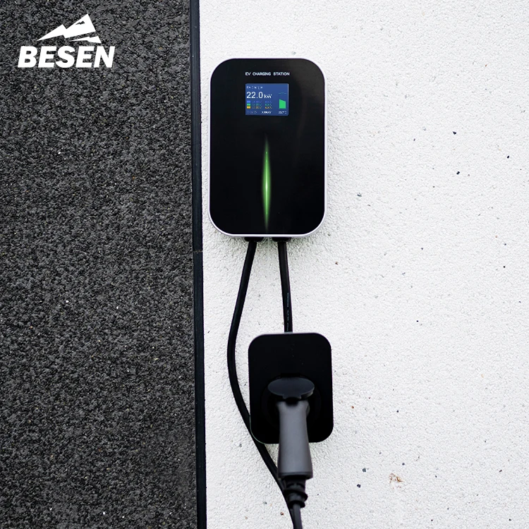 BESEN 7-22kW EV Car Charger 16-32A Type1/2 GB/T APP RFID OCPP 4G/Ethernet Electric Vehicle Charging Station with 5m cable