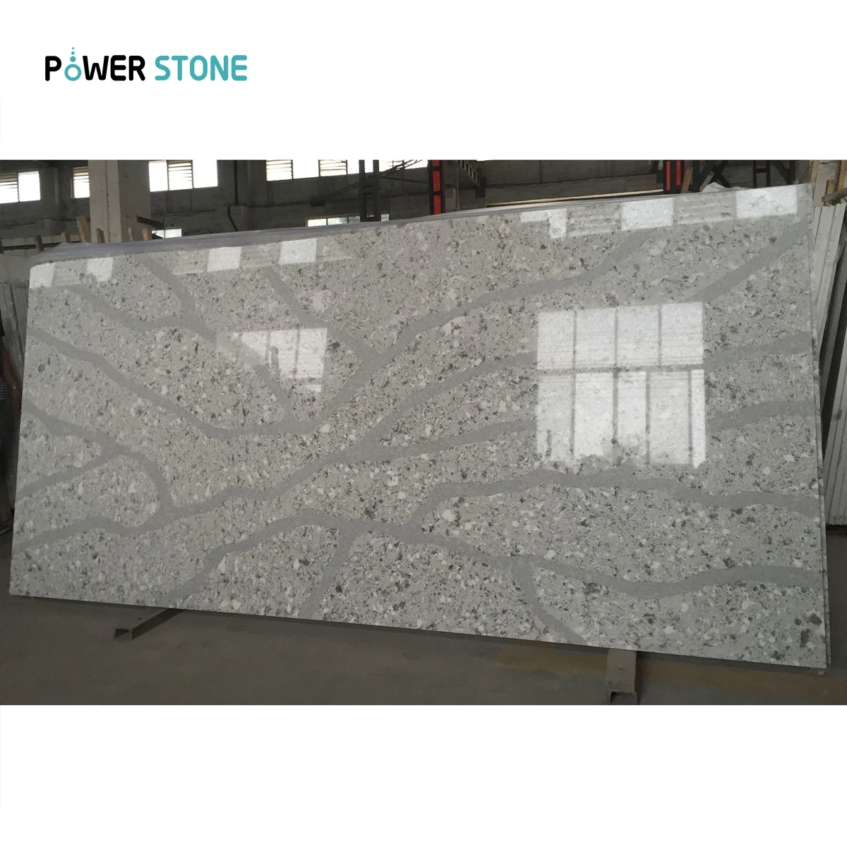 POWER STON Factory Vein Quartz Stone London Mist Sesami Brook Water White Engineered Stone Slabs Tile For Floor PSQG330-2