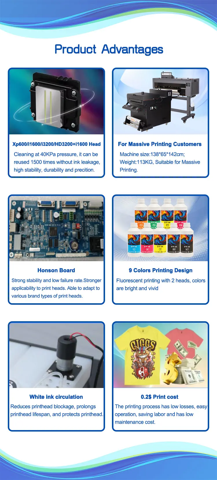 High Resolution A1 Automatic Digital DTF Printer Machine 9 Colors Small Business T-Shirt Printing Rollers Commercial Pigment Ink