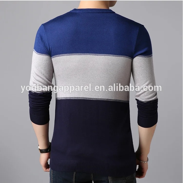 Мужской осенне-зимний тонкий акриловый вязаный джемпер в полоску с круглым вырезом