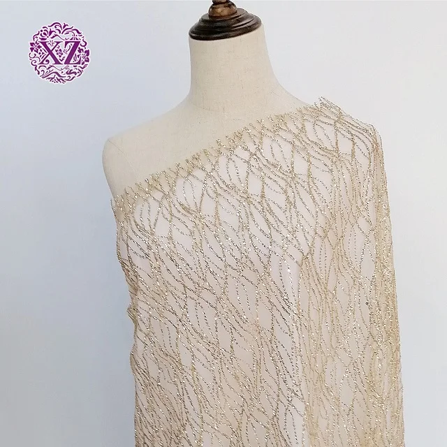 Wholesale ready goods polyester dubai embroidery gold glitter tulle fabric