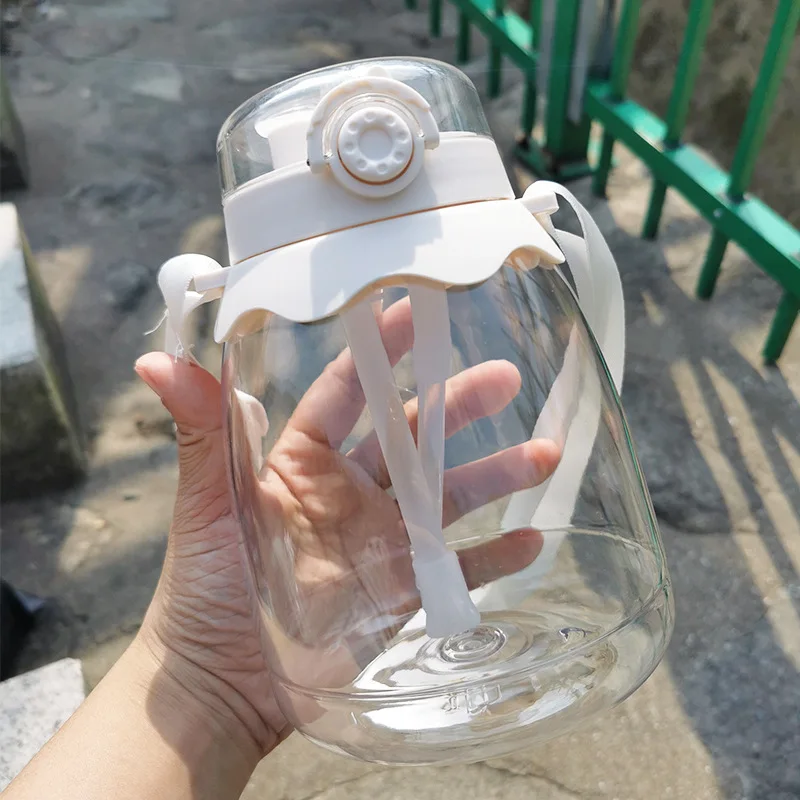 Lovely double drinking pudding cup sports kettle fat student sports cup straps girl straw cup