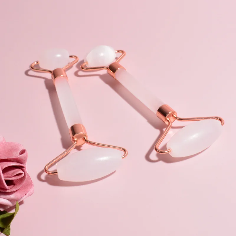 New Arrival Natural Jade Face Roller Set Pink Crystal Quartz Stone Jade Roller Beauty Massager