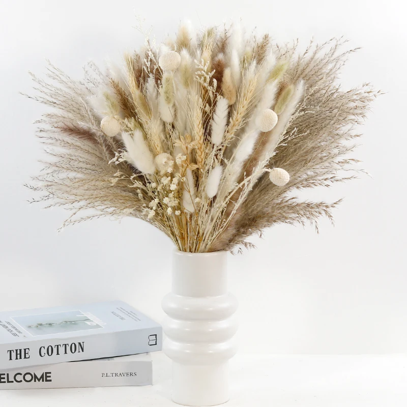 CH-029 reasonable price golden ball lagurus ovatus Rabbitail herb mixed  fluffy feather pampas grass dried flowers bouquet
