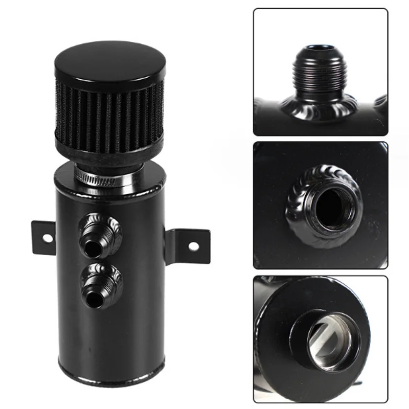Universal Aluminum 750ml Oil Catch Can With Air Filter Tank 2-Port Baffled Reservoir with Drain Valve AN10 Filter Oil Catch Can