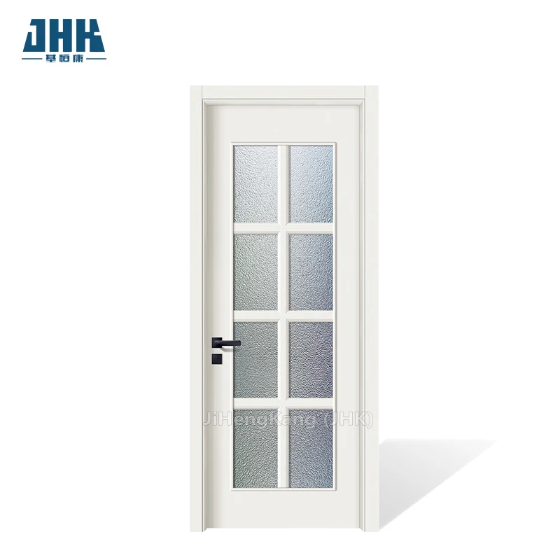 JHK-G18 Plastic Wooden Door interior frosted glass door with white primer Tempered Laminated Safe Insert Glass Door