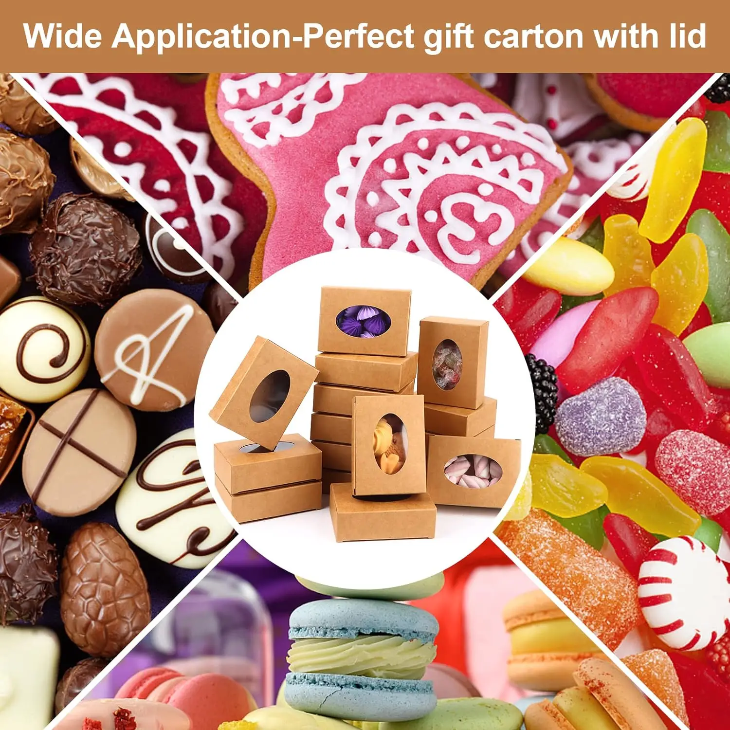 Mini Kraft Paper Packaging Cardboard Present Boxes with Window Round for Homemade Soap Favor Treat Bakery Candy