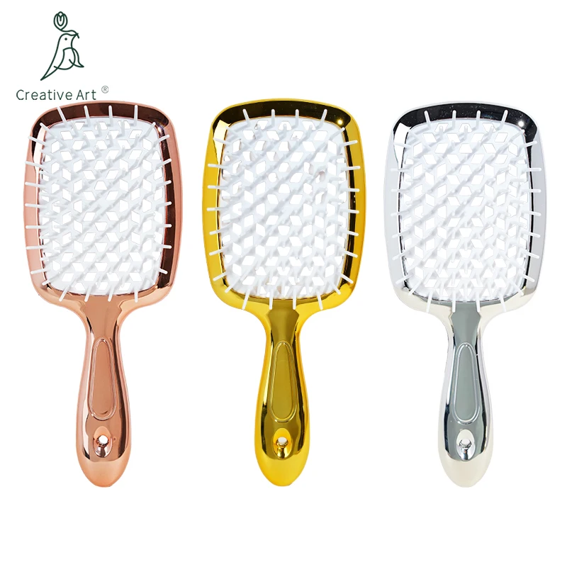 Grid Electroplating Comb Long Handle Vertical Balloon Massage Air Cushion Hair Comb Straightening Comb