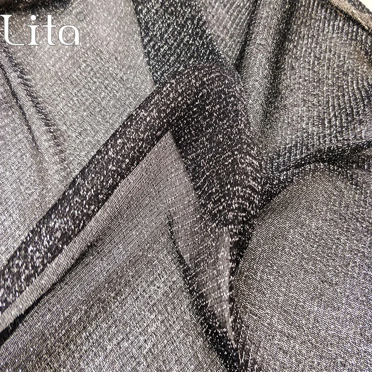 
High Elastic Silver Sequin Black Base Soft Mesh Tulle Fabric For Clothes  (1600114621802)
