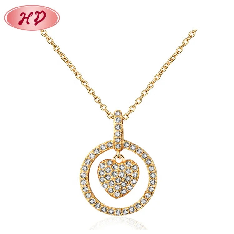Custom Brass Big Love Heart Round Silver Pendant Necklace Gold Sublimation Pendant Necklace For Women