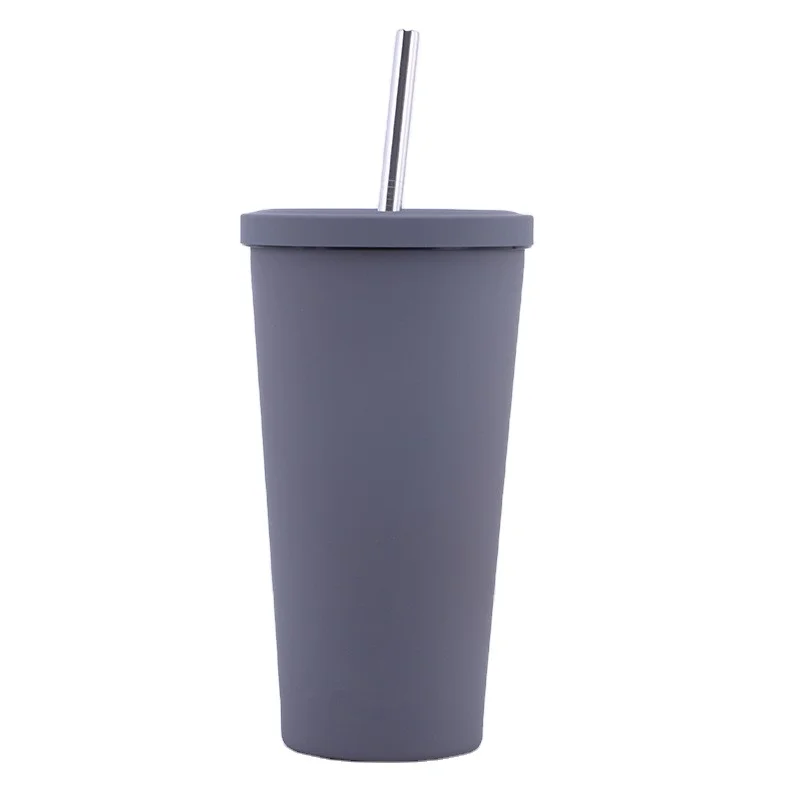 Rubber  Paint  500 /750 ml  Hot sale stainless steel travel  cup with straw, custom logo  double wall straw drinking tumbler