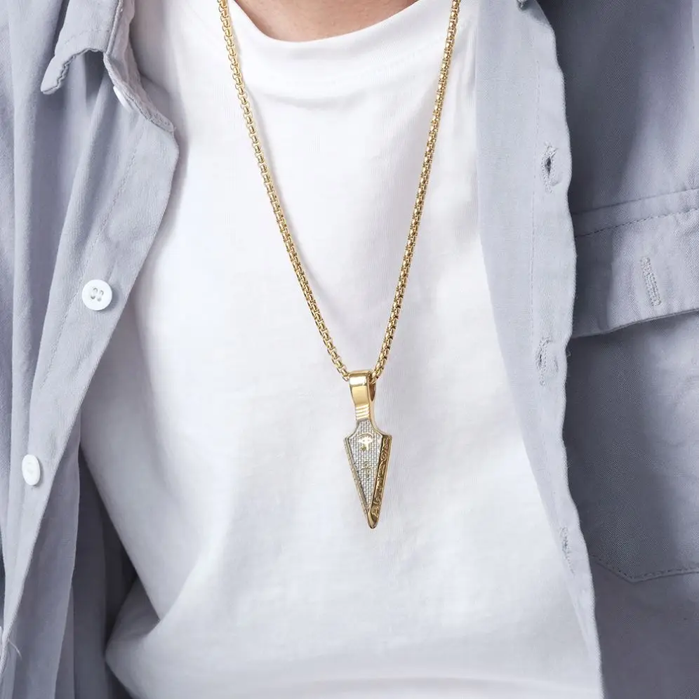 Egyptian Cross Symbol Two Tones Stainless Steel Eye of Horus Necklace Arrow Pendant Carbon Fiber Necklace