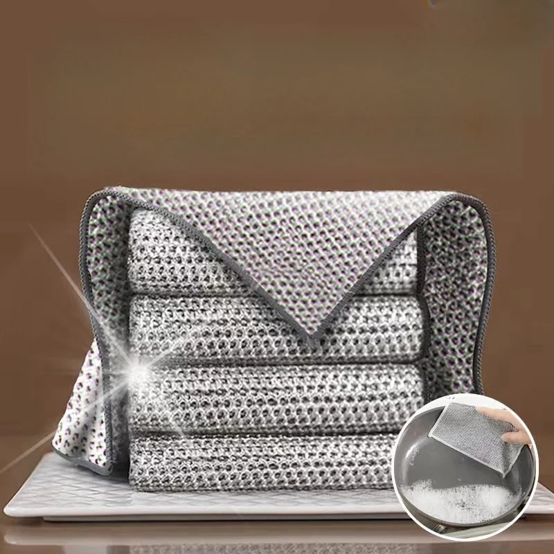 Wholesale Silver Color Dish Cloth Cleaning Towel Easy-to-Use Microfiber and Nylon Rag for Kitchen Cleaning and in Stock