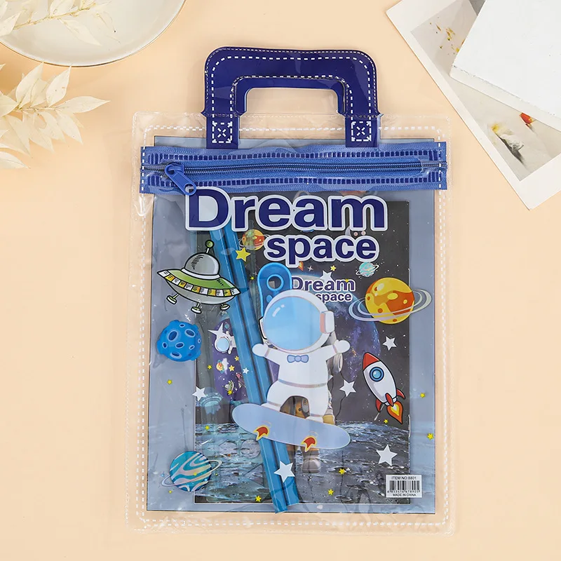 Stationery set elementary school student gift box creative cartoon PVC stationery bag pencil case cartoon stationery set