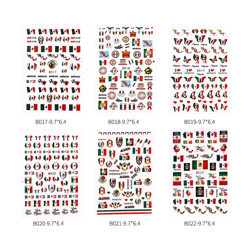 6pcs 12pcs Mexico Flag Styles Manicure DIY Nail Constellation Charms Nail Art Stickers