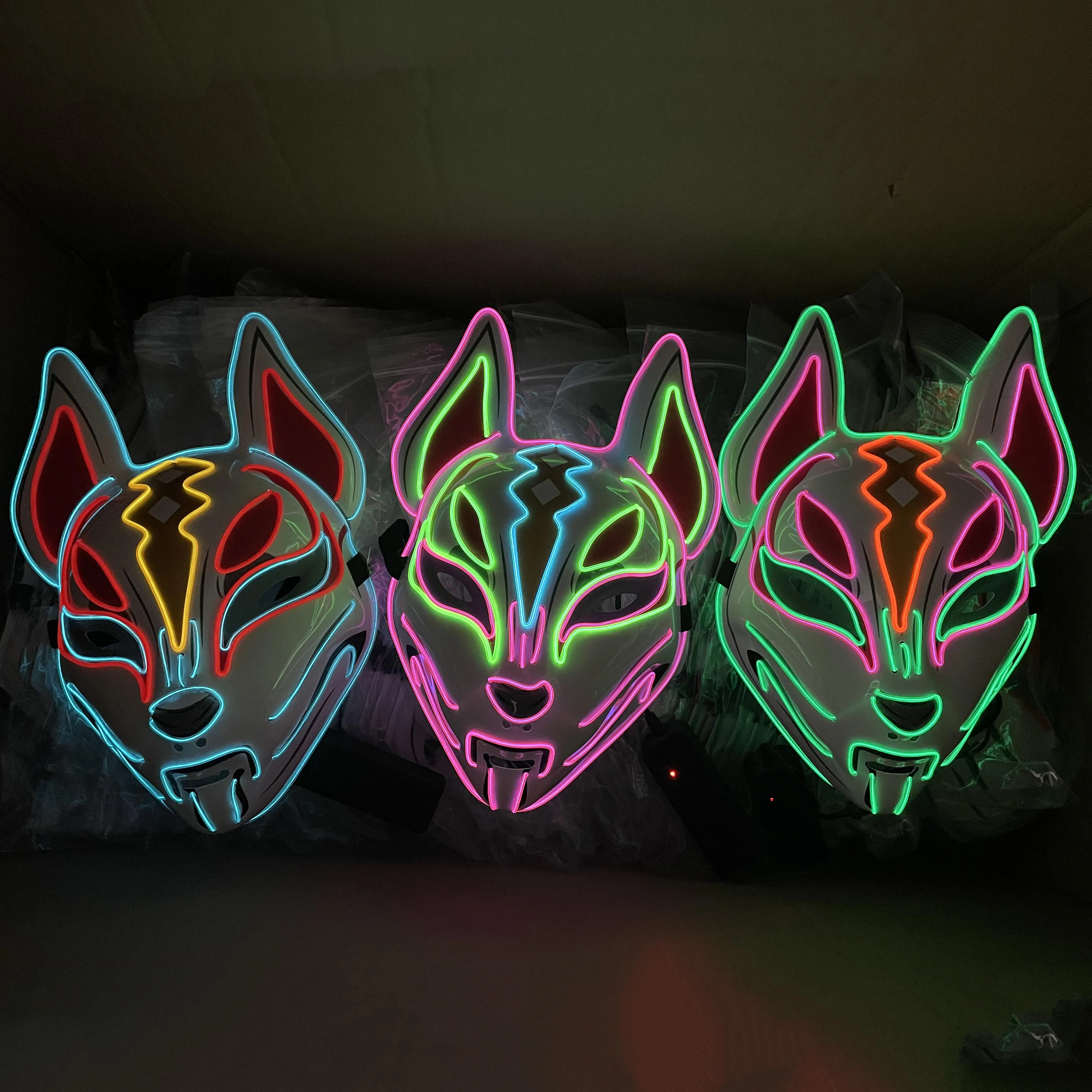 Custom Glow LED Light-Up Full Face Mask Hot Black Silk and PVC Material for Halloween Christmas & Rave Parties Adult Size