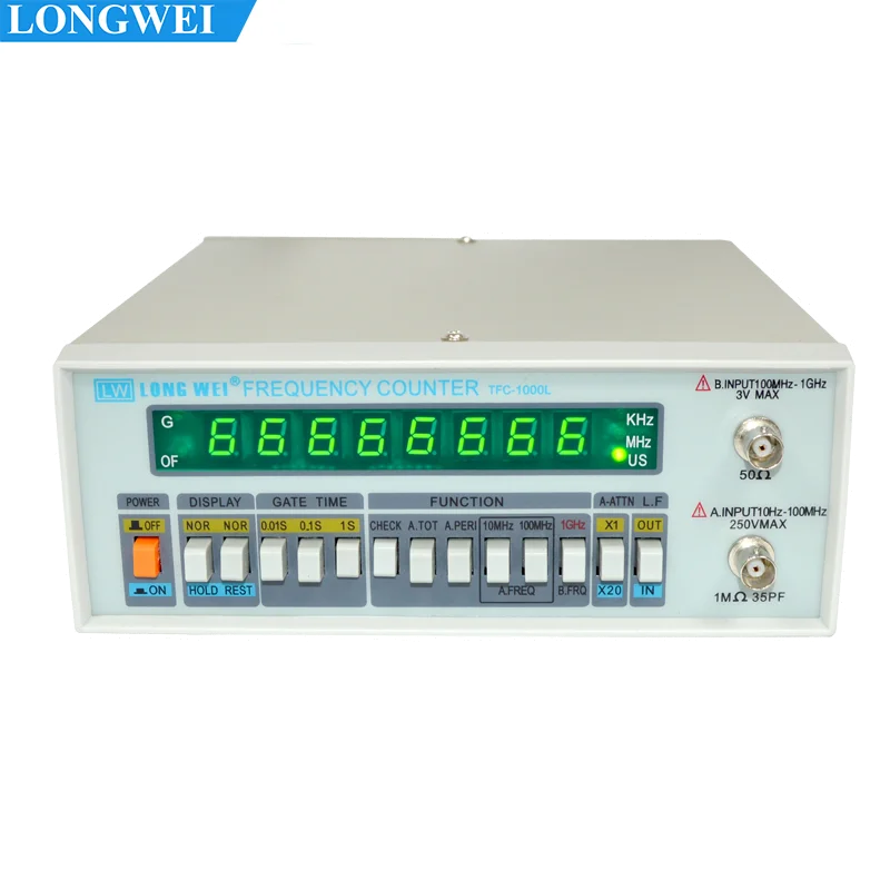 Longwei TFC-1000L Dual Channel Frequency Meter 1GHZ 8-Bit LED Display 100MHz-1GHz Self-test High Precision Frequency Meter 10HZ