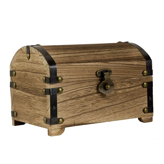 Decorative Vintage Wood Treasure Chest Old-Fashioned Design Keepsake Box