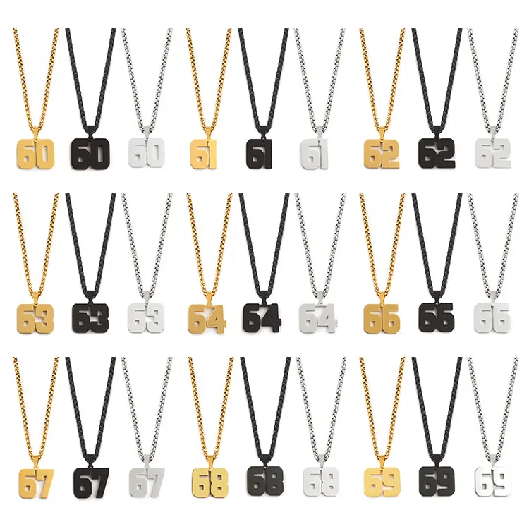 Personalized Necklaces 18K Gold Plated Initial Number Pendant Stainless Steel Chain Sports Necklaces for men women