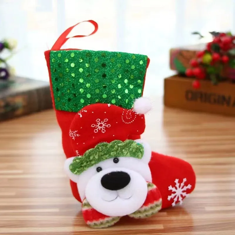 New Christmas Stocking Socks Gifts Candy Hanging Bag Short Christmas Socks Red And White Christmas Stocking Gift Present Bags