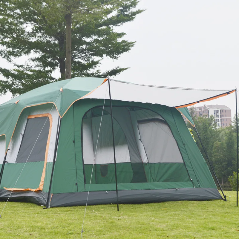 Wholesale Hot Selling Shade  Anti-mosquito Two Room Canvas Camping Tent Camping Tents 6-8 People Waterproof Outdoor Family