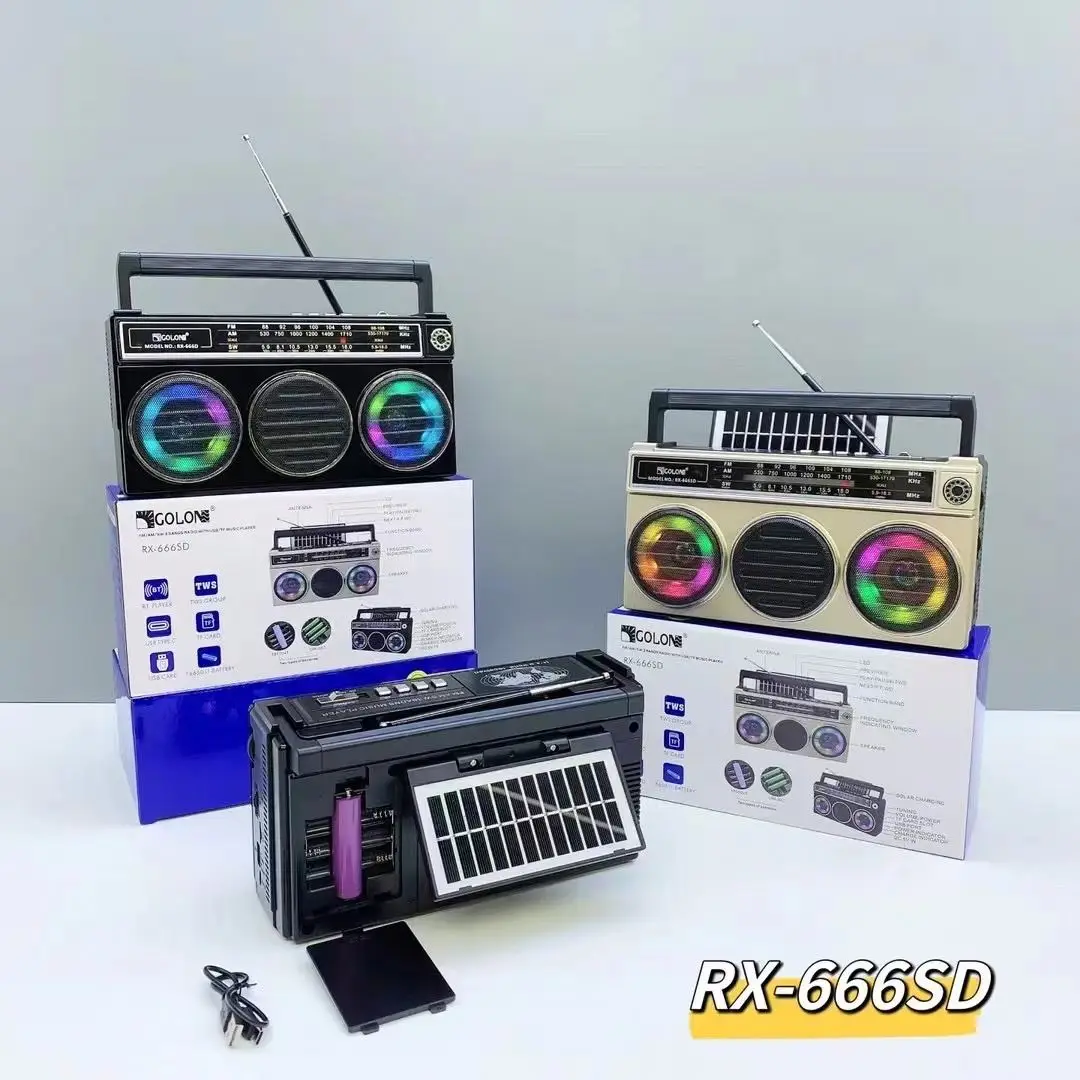 Cross-Border New Arrival Retro BT Audio AM/FM/SW Portable Solar Outdoor Portable Pluggable Radio