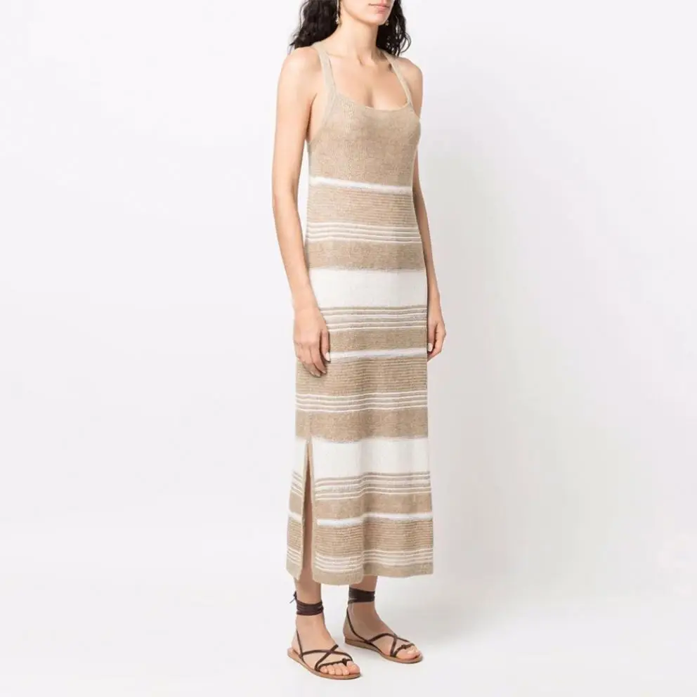 Stripe Backless Custom Summer Beach Casual Long Maxi Sweater Knit Slip Womens Dresses