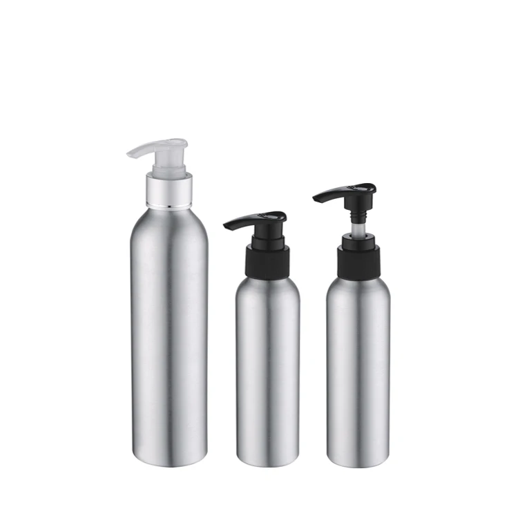 aluminum shampoo bottle 100ml 150ml 200ml 250ml Aluminum Bottles with aluminum plastic pump