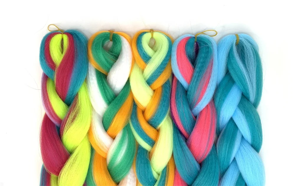 24 Inch 100g Ombre Rainbow Mixed Color Jumbo Braids For Box Braids Heat Resistant Synthetic Braiding Hair